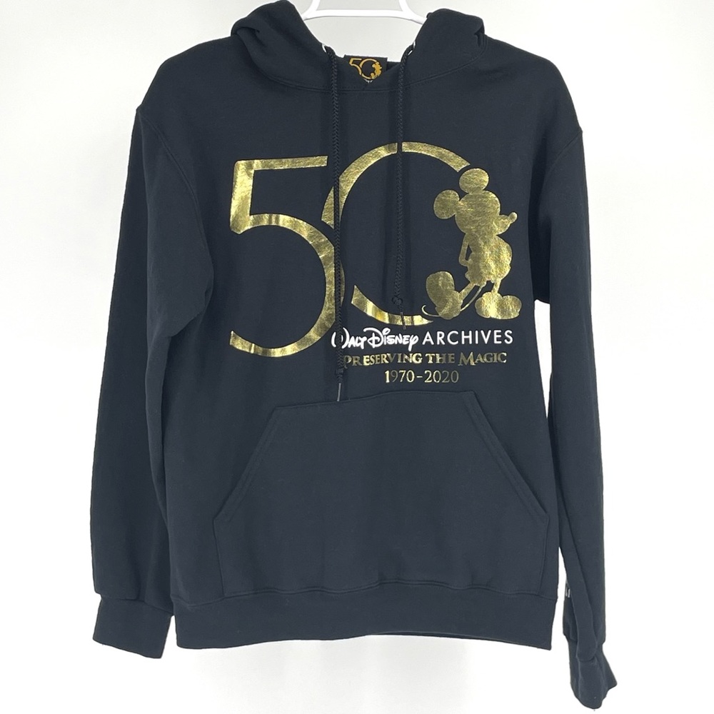 WALT DISNEY ARCHIVES 50TH ANNIVERSARY BLACK GOLD PULLOVER HOODIE SWEATSHIRT SMAL